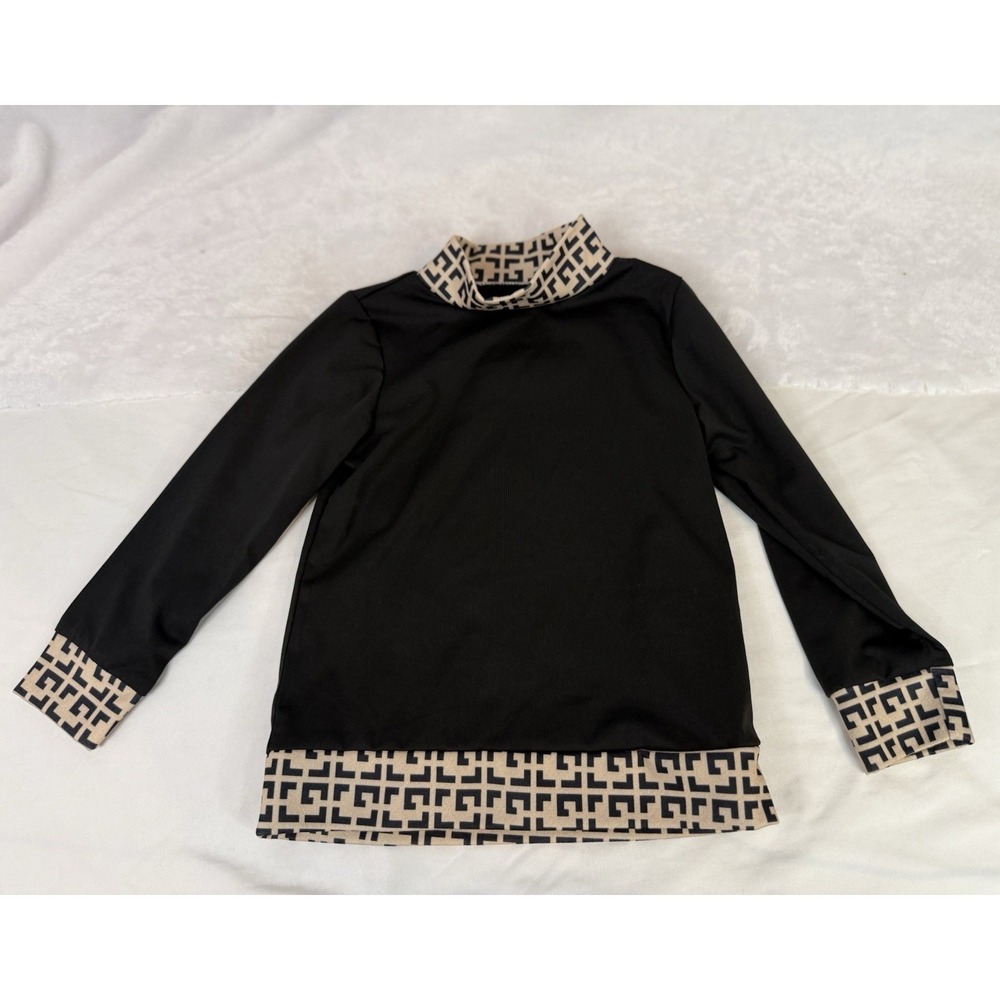 Girls 4T‎ Black Long Sleeve Dress Tunic Geometric Trim Mock Neck Boutique Style
